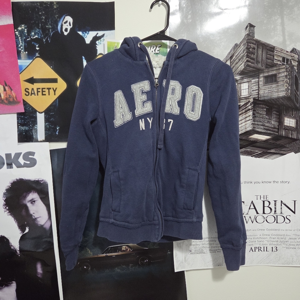 Navy Fur Lined Aero Zip Up Hoodie